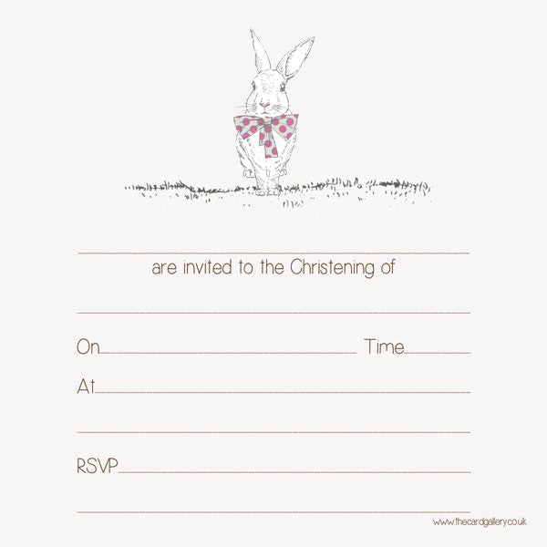 Christening Invitations - Girls Rabbit & Bow Tie - Postcard - Pack of 10