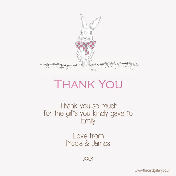 Thank You - Girls Rabbit & Bow Tie - Postcard - Pack of 10