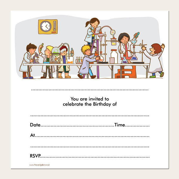 Ready to Write Kids Birthday Invitations - Science Party - Pack of 10