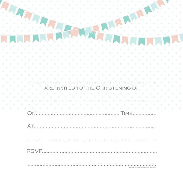 Christening Invitations - Twins Dotty Bunting - Postcard - Pack of 10