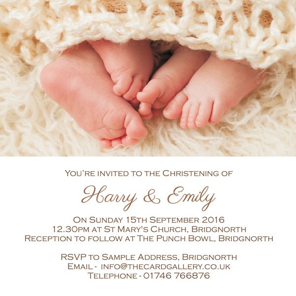Christening Invitations - Twins Peeping Toes - Postcard - Pack of 10