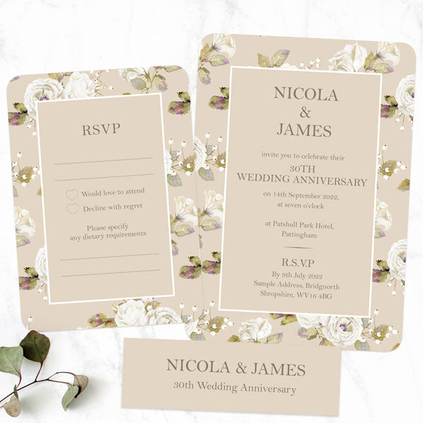 30th Wedding Anniversary Invitations - Vintage Cream Roses