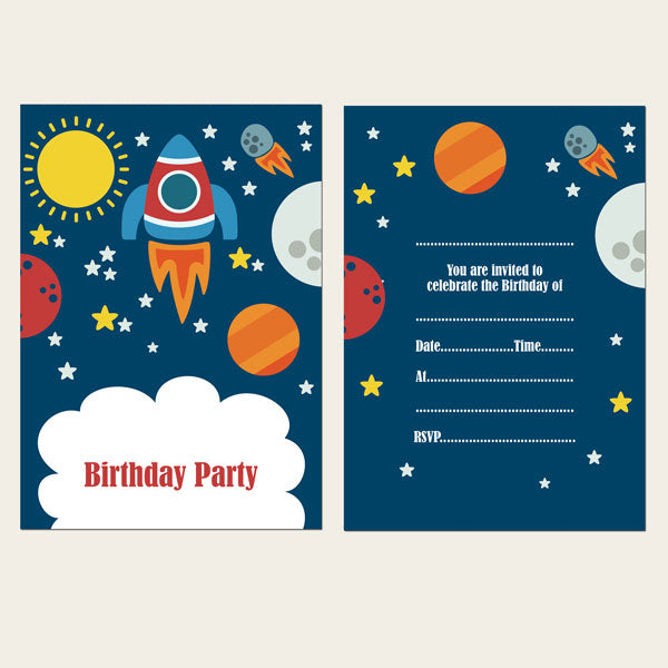 Ready to Write Kids Birthday Invitations - Rocket - Pack of 10