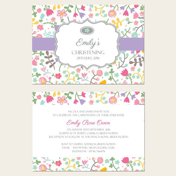 Christening Invitations - Flower Mix - Postcard - Pack of 10