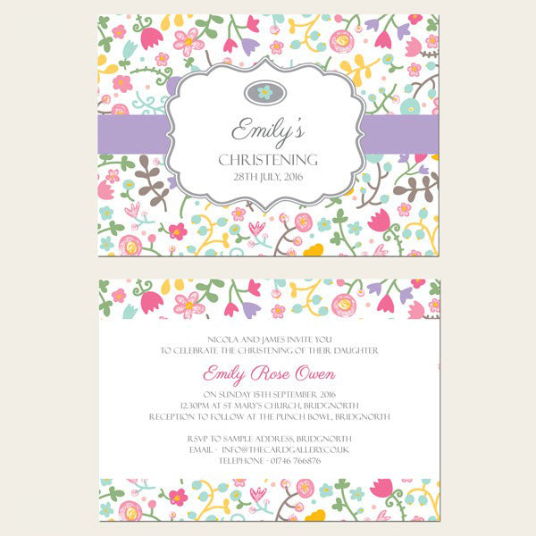 Christening Invitations - Flower Mix - Postcard - Pack of 10