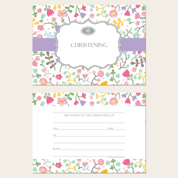 Christening Invitations - Flower Mix - Postcard - Pack of 10