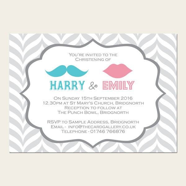 Christening Invitations - Little Man & Little Lady Twins - Postcard - Pack of 10