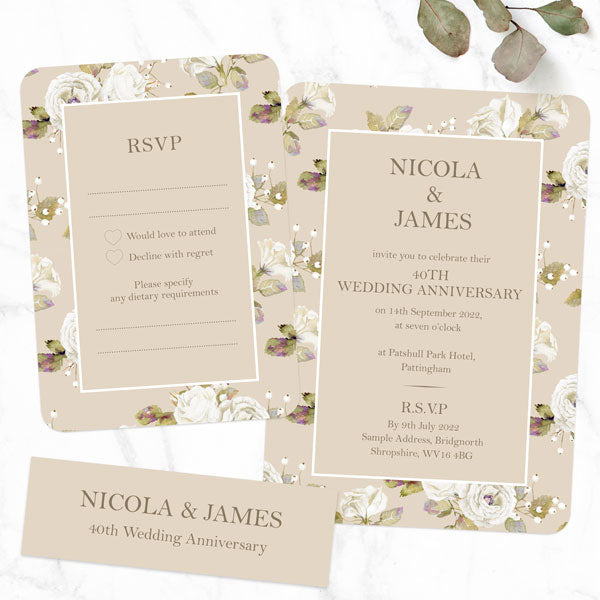 40th Wedding Anniversary Invitations - Vintage Cream Roses