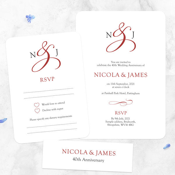 40th Wedding Anniversary Invitations - Classic Monogram