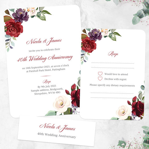40th Wedding Anniversary Invitations - Jewel Flowers