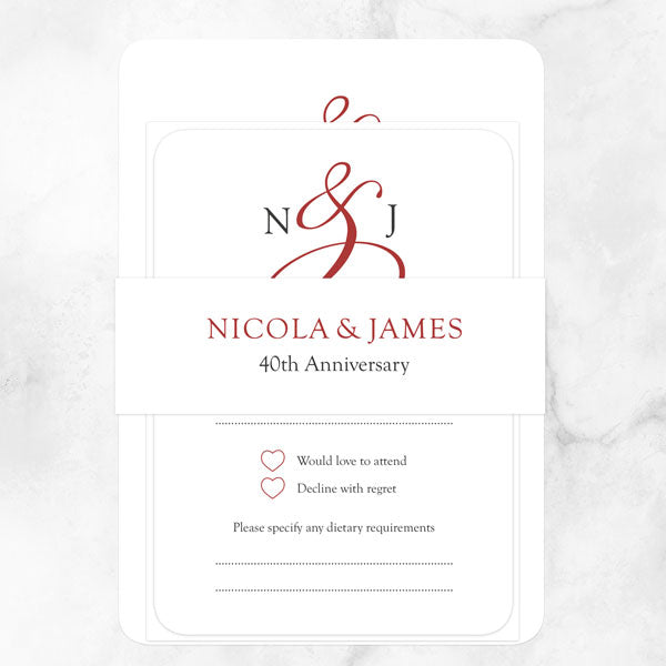 40th Wedding Anniversary Invitations - Classic Monogram