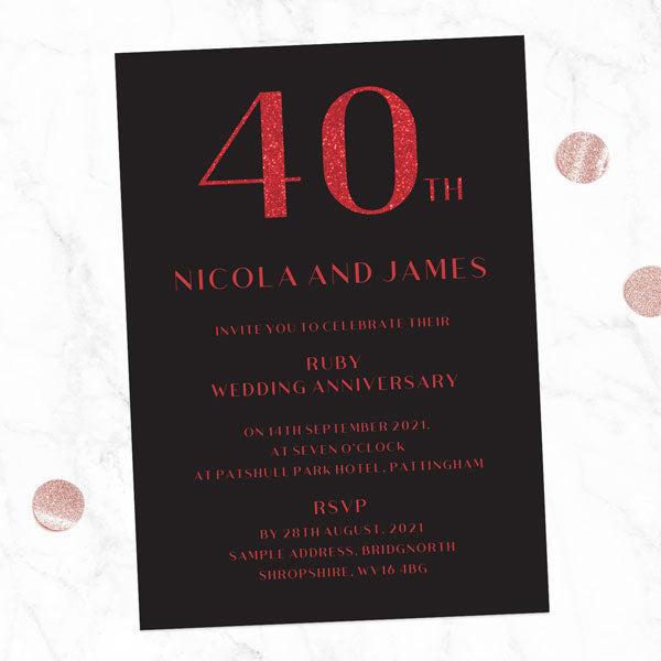 40th Wedding Anniversary Invitations - Glitter Effect Typography
