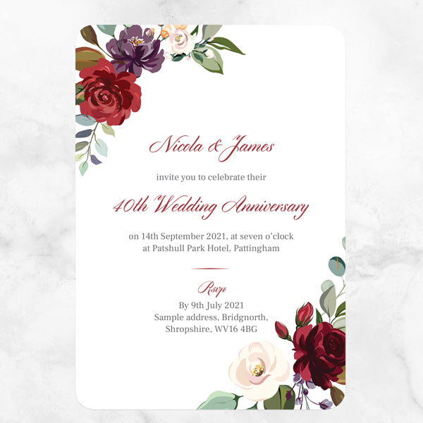 40th Wedding Anniversary Invitations - Jewel Flowers