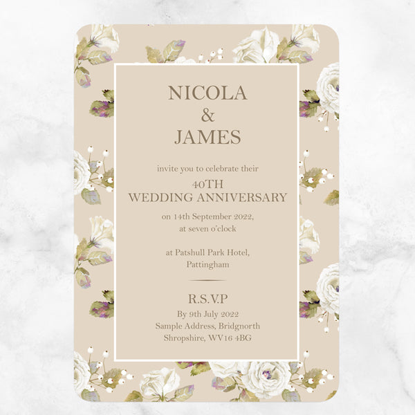 40th Wedding Anniversary Invitations - Vintage Cream Roses