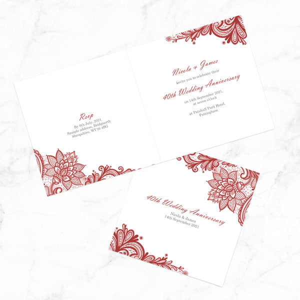 40th Wedding Anniversary Invitations - Victorian Lace