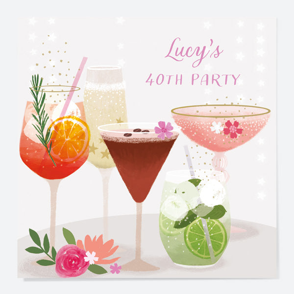 40th Birthday Invitations - Drinks Cocktails - Pack of 10