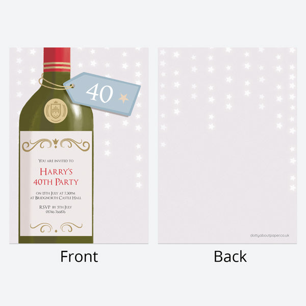 40th Birthday Invitations - White Wine Bottle - Pack of 10