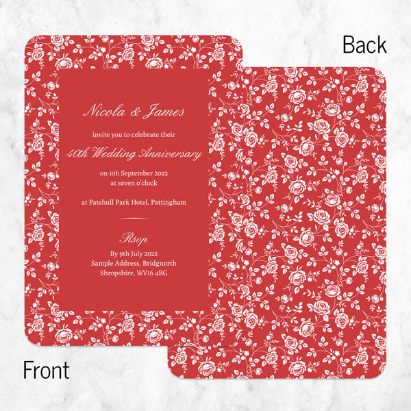 40th Wedding Anniversary Invitations - Delicate Rose Pattern