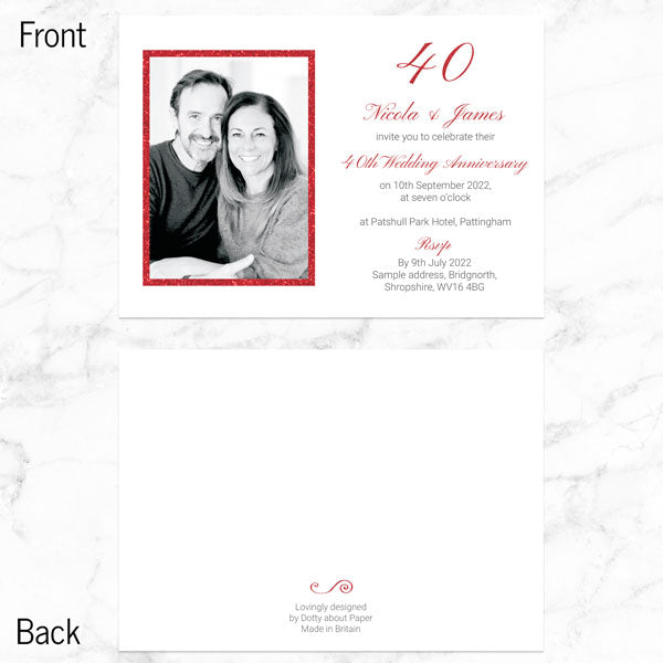 40th Wedding Anniversary Invitations - Simple Glitter Effect - Pack of 10