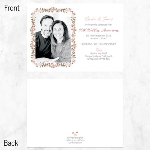 40th Wedding Anniversary Invitations - Peach Rose Border