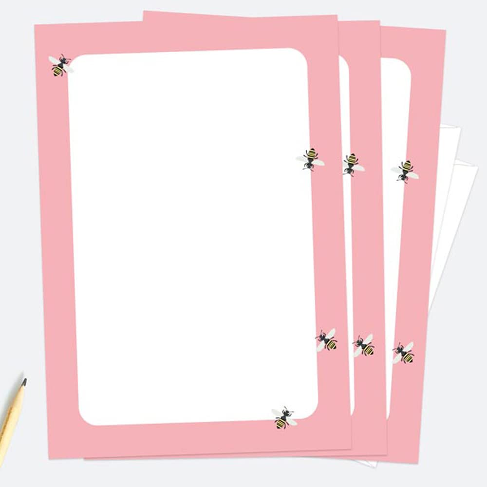 Letter Writing Set - Pack of 20, Pink Bee - Perfect for Writing Thank You Notes, Wish Lists, to Do Lists, Letters, Personal Or Business Use, Envelopes Included