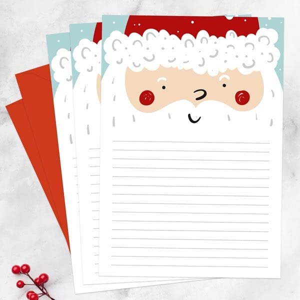 Father Christmas Letter to Santa - Pack of 20. Thank You Kids, Christmas Notes, Premium Quality, Children, Writing Notelet Set, Gift List. Envelopes Included. Made in The UK. (3017)