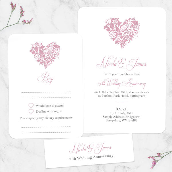 50th Wedding Anniversary Invitations - Ornate Heart