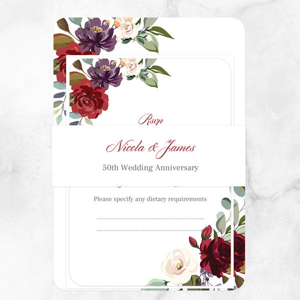 50th Wedding Anniversary Invitations - Jewel Flowers