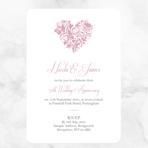 50th Wedding Anniversary Invitations - Ornate Heart