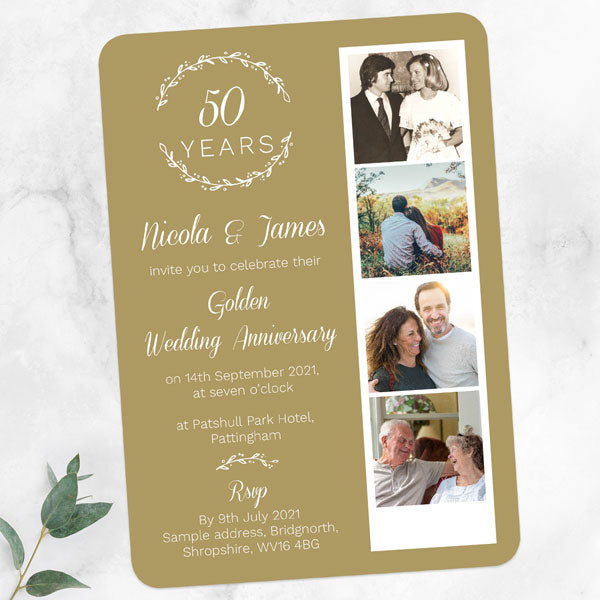 50th Wedding Anniversary Invitations - Photo Leaf Pattern
