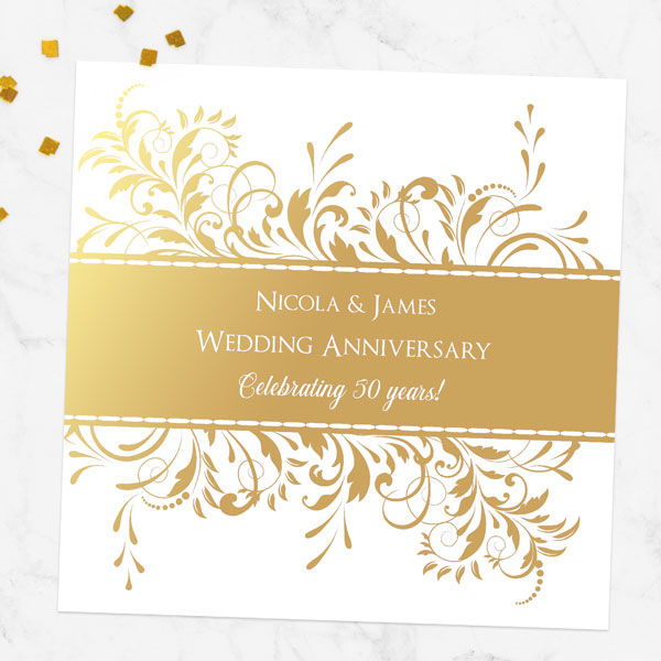 50th Foil Wedding Anniversary Invitations - Antique Swirls