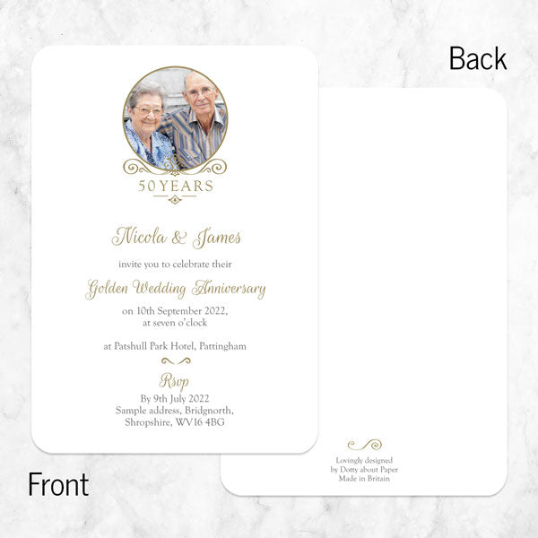 50th Wedding Anniversary Invitations - Ornate Scroll Photo - Pack of 10