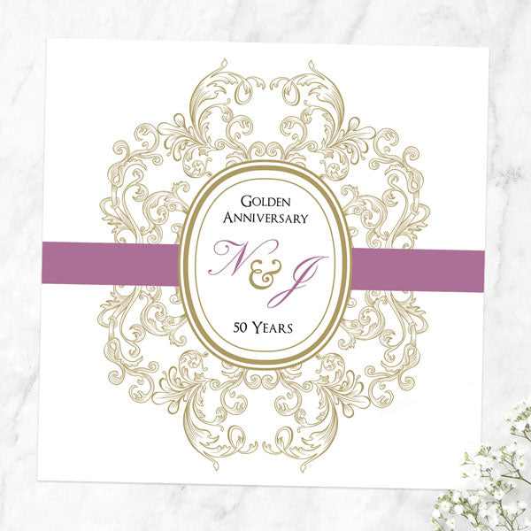 50th Wedding Anniversary Invitations - Baroque Border