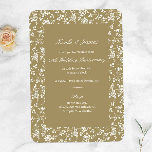 50th Wedding Anniversary Invitations - Delicate Rose Pattern