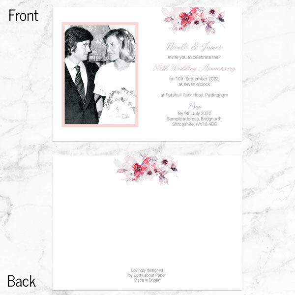 50th Wedding Anniversary Invitations - Pink Watercolour Bouquet