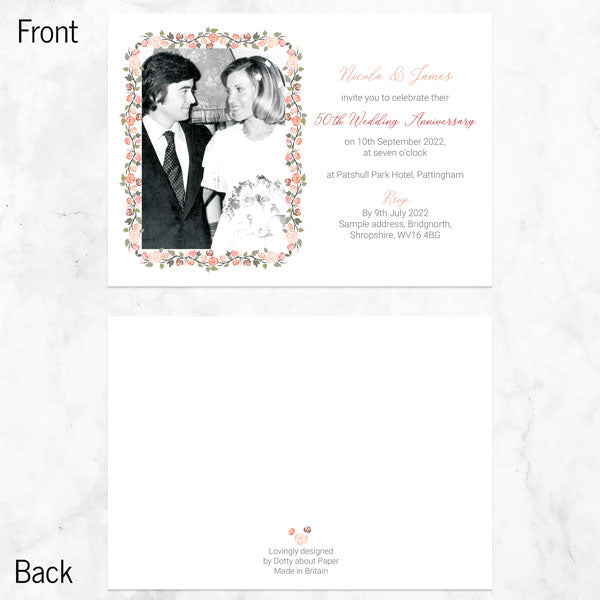 50th Wedding Anniversary Invitations - Peach Rose Border