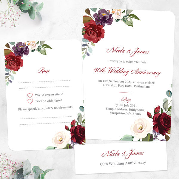 60th Wedding Anniversary Invitations - Jewel Flowers