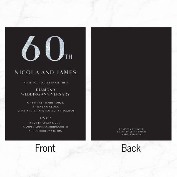 60th Wedding Anniversary Invitations - Glitter Effect Typography