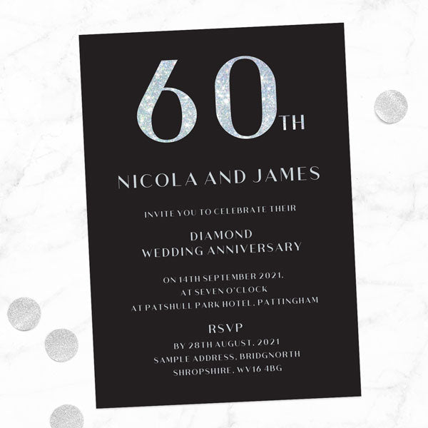 60th Wedding Anniversary Invitations - Glitter Effect Typography