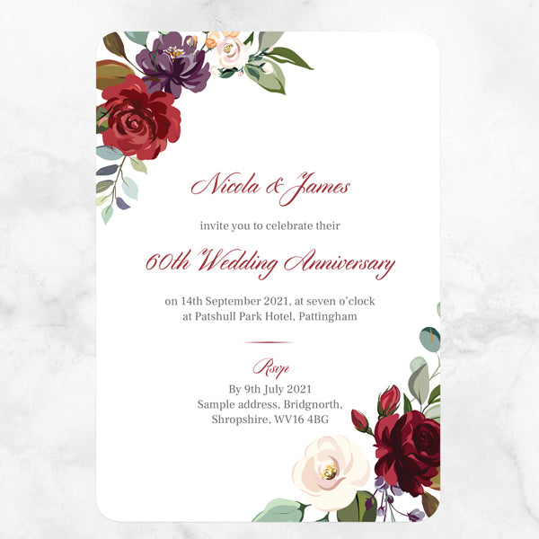 60th Wedding Anniversary Invitations - Jewel Flowers
