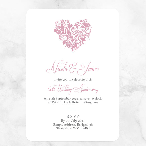 60th Wedding Anniversary Invitations - Ornate Heart