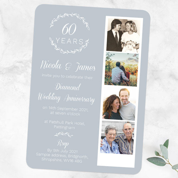 60th Wedding Anniversary Invitations - Photo Leaf Pattern