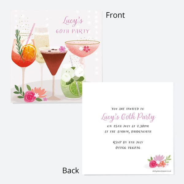 60th Birthday Invitations - Drinks Cocktails - Pack of 10