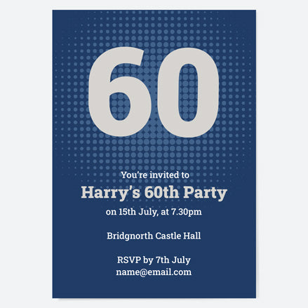 60th Birthday Invitations - Navy Bold Typography - Pack of 10