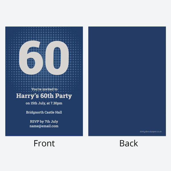 60th Birthday Invitations - Navy Bold Typography - Pack of 10