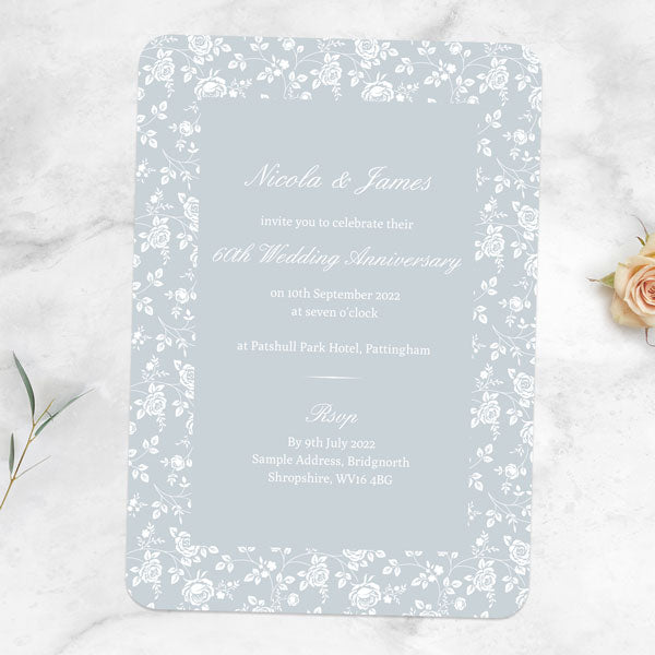 60th Wedding Anniversary Invitations - Delicate Rose Pattern