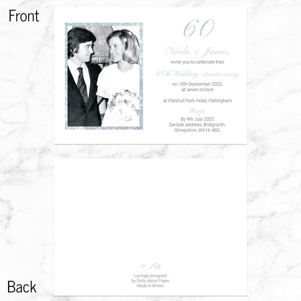 60th Wedding Anniversary Invitations - Simple Glitter Effect - Pack of 10