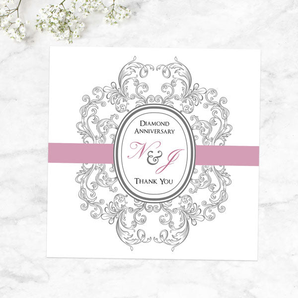 60th Anniversary Thank You Cards - Baroque Border