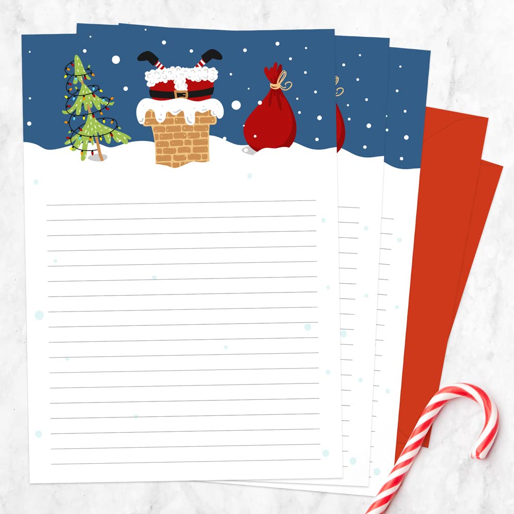Rooftop Santa - Letter Set - Pack of 20. Thank You Notes for Friends Family Mum Dad Kids Sister Brother Cards Xmas Gift Present Roof Chimney Christmas Stationery Made in UK (3151)