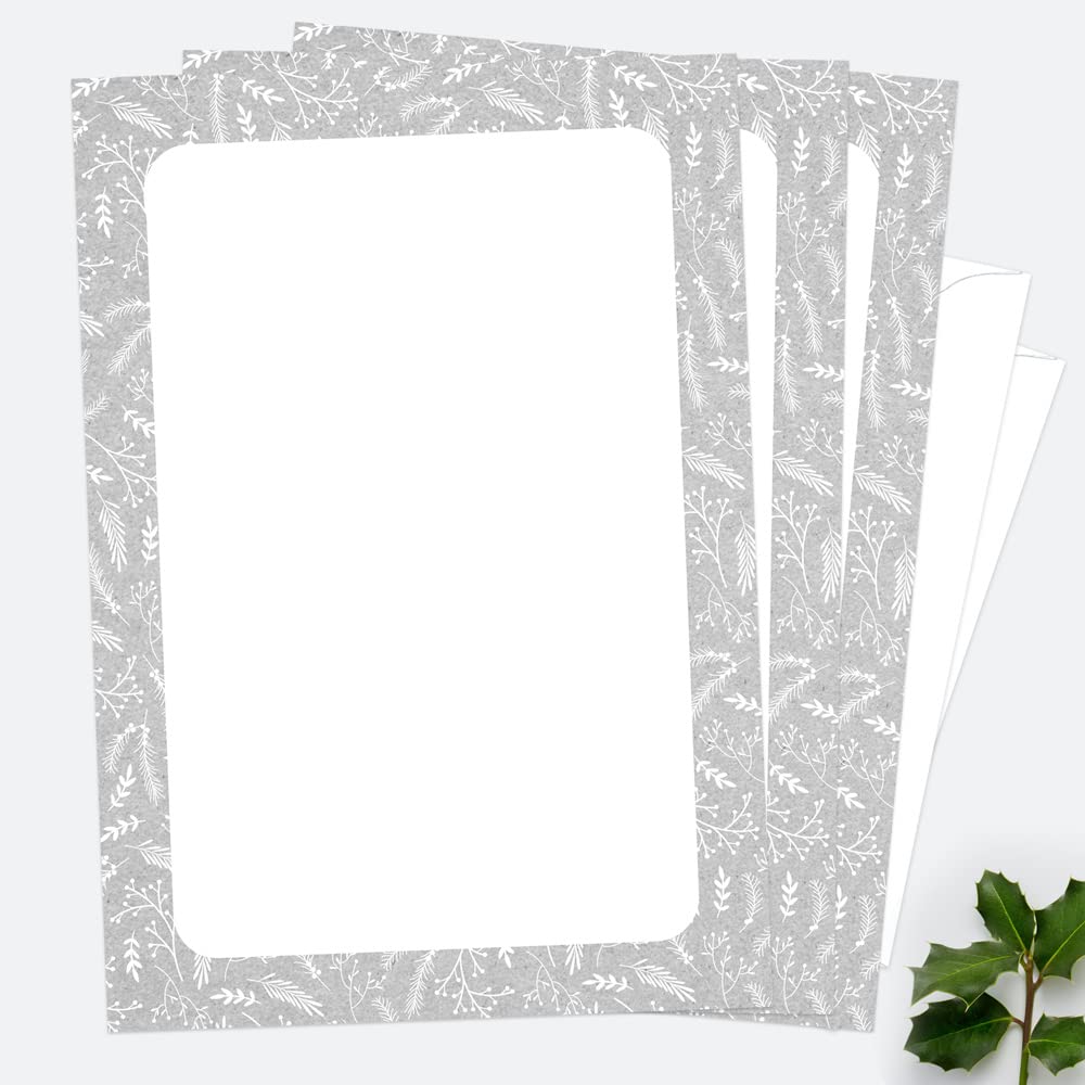 Letter Writing Set - Pack of 20, Woodland Scandi Pattern - Perfect for Writing Thank You Notes, Wish Lists, to Do Lists, Letters, Personal Or Business Use, Envelopes Included